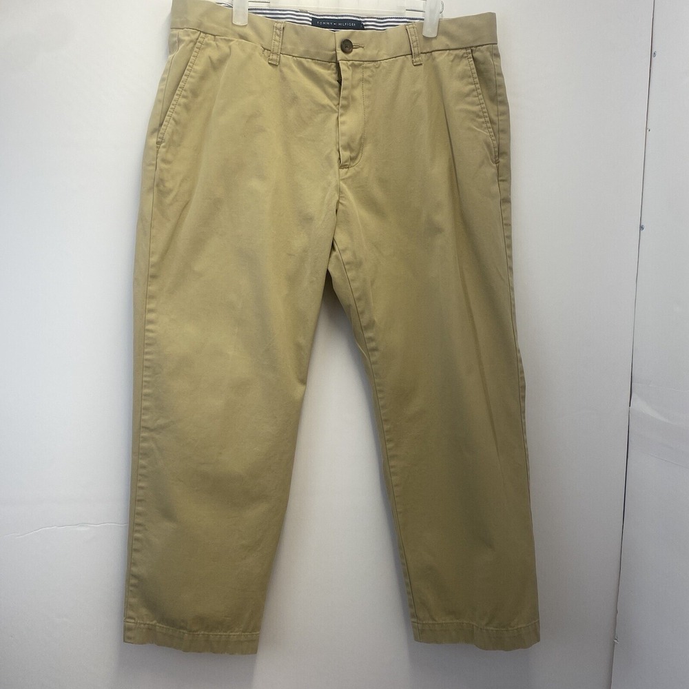 Tommy Hilfiger Tailored Fit‎ Pants Men's Size 36X30 Beige Flat Front Chinos